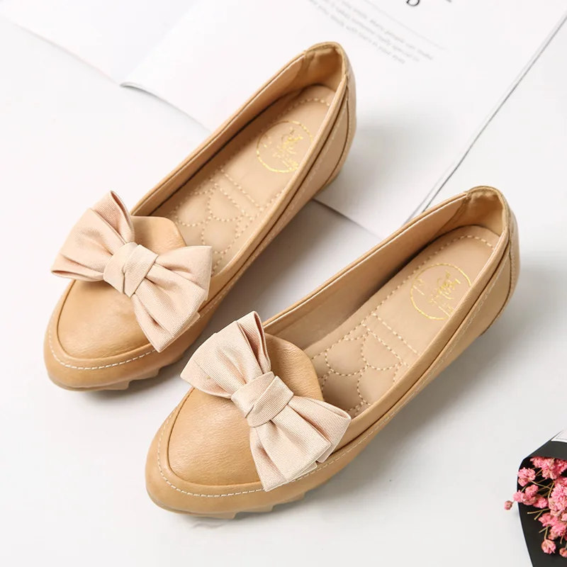 

Женские весенне-осенние новые модные повседневные женские туфли на плоской подошве с внутренним подъемом кожаные туфли с бантом и закрытым носком