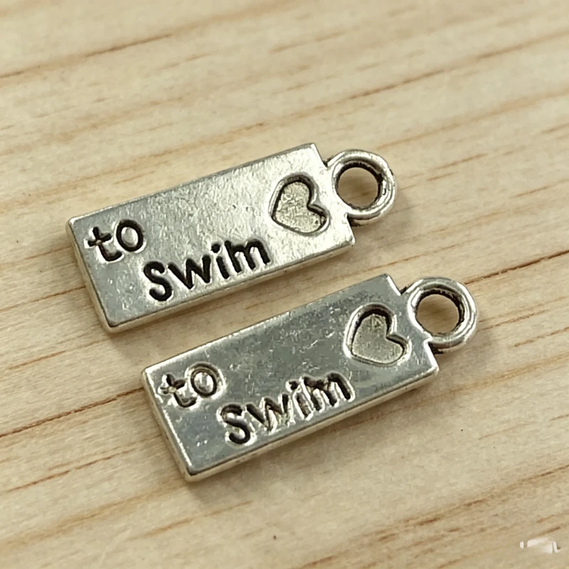340 Stück antiksilberfarbene Schwimm-Wortanhänger, 18 x 7 mm, für DIY-Armbänder, Ohrringe, Schmuckherstellung # 4023