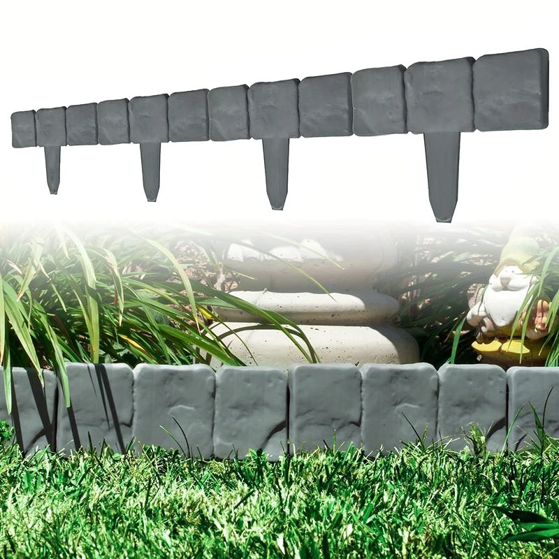 Garden Edging Border 20pcs Plastic Imitation Stone Fence Panels Patio Outdoor Barrier