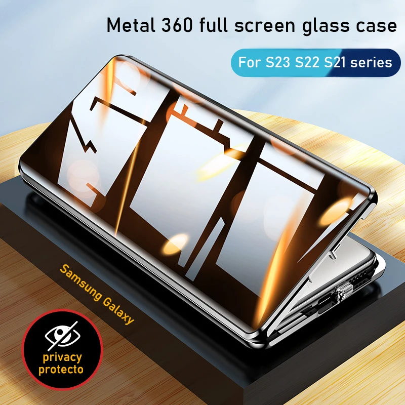 

For Samsung Galaxy S23 S24 S22 Ultra Case 360°Screen Sealed Anti peeping privacy sunglasses glass Metal Magnetic Ultrathin cover