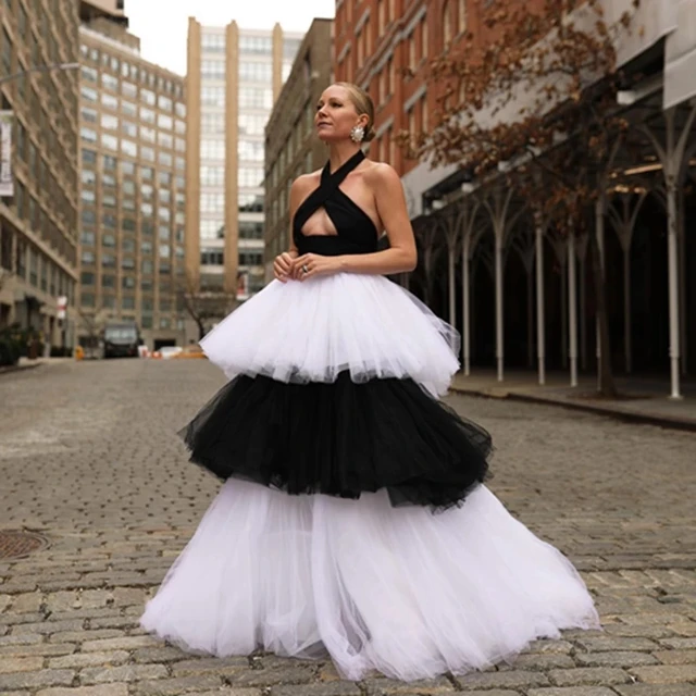 Chic Tulle Maxi Skirt Black And White Tiered Long Tiered Maxi