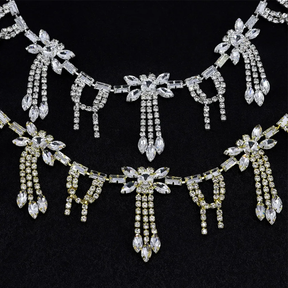 

Rhinestone Tassel Chain Trim Crystal Close Chain Applique, for Sewing Crafts Wedding Bridal Party Christmas DIY Decoration
