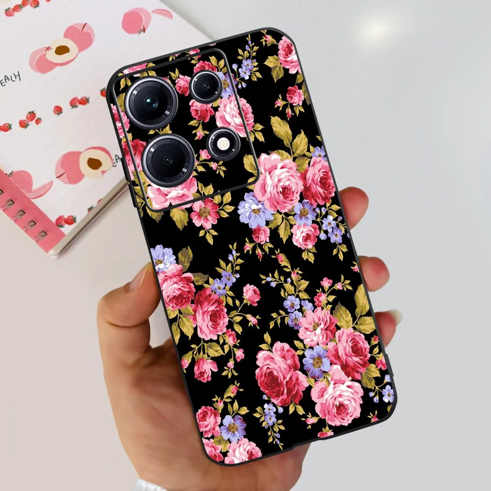 Fashion Cute Flowers Luxury Black Phone Case Back Cover