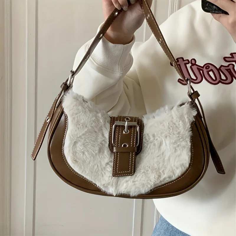 Small plush one-shoulder bag sweet cool spice girl lock stitching handbag fashion armpit bag