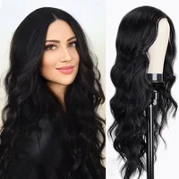 Perruque synthétique noire à la mode, grandes vagues, cheveux longs et bouclés, cheveux longs et moelleux, perruque en soie haute température, couverture complète de la tête 1