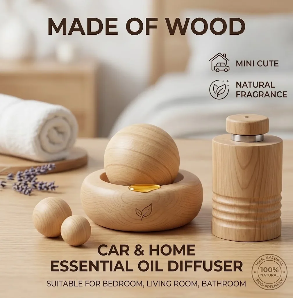 Natural Wood Essential Oil Diffuser for Home & Car - Stylish and Compact Fragrance Solution for Any Room