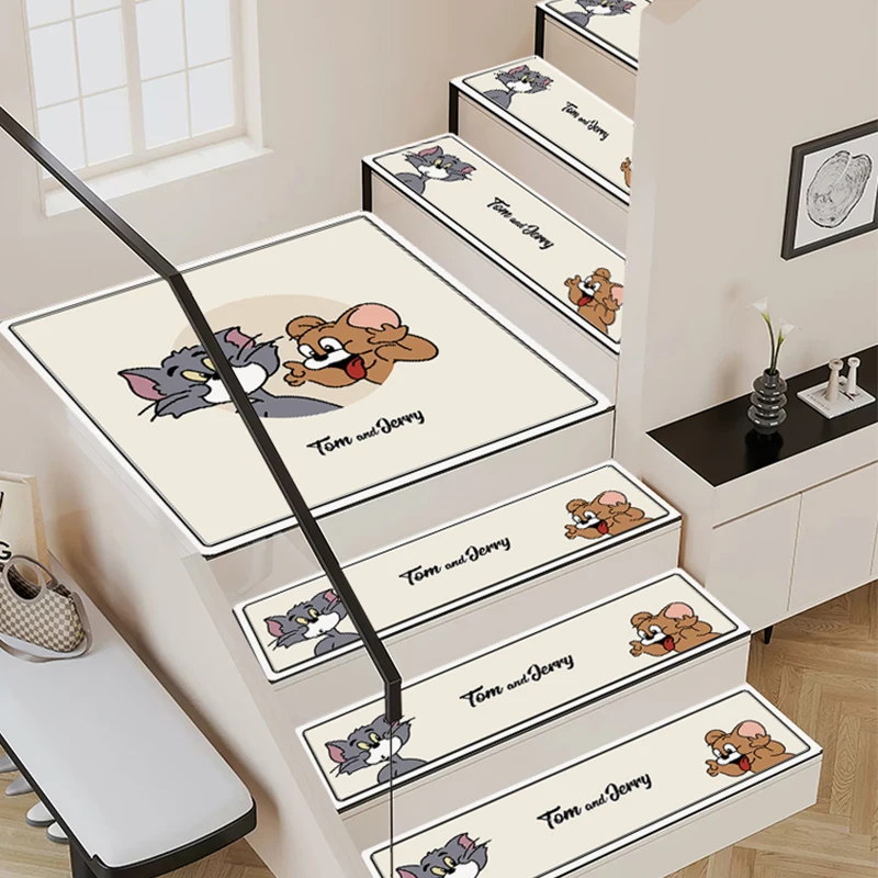 

Creative Cute Cat and Mouse Cartoon Anti Mold Step Mats for Home Use Non slip Step Stickers, Cute Rotating Staircase Carpet Mats