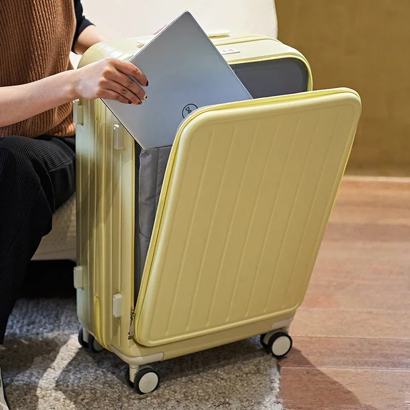 20"22"24"26 Inch Travel Suitcase Front Open Cover Multifunctional Trolley Case with Cup Holder Boarding Box Rolling Luggage