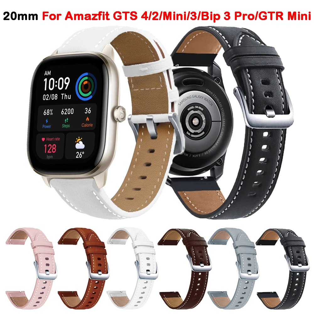 

Ремешок для часов Amazfit GTS 4/2 Mini/3/GTS4/GTS2/GTR Mini/42 мм, кожаный браслет для часов Amazfit Bip 3 Pro/S Lite, 20 мм