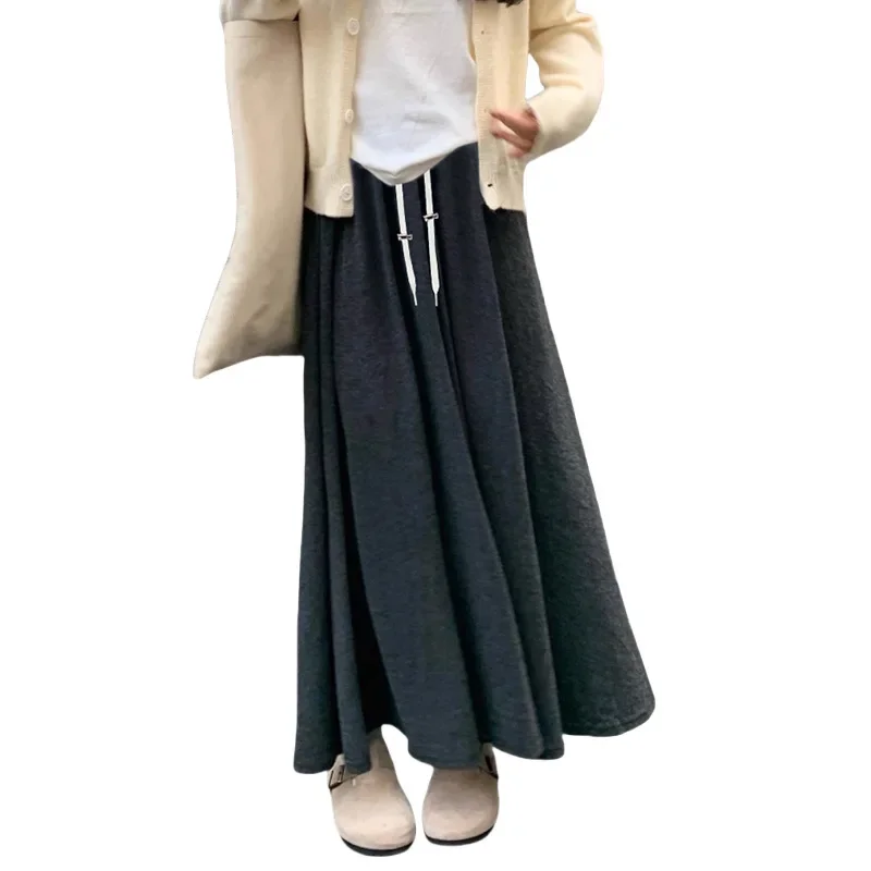 Maternity High Waist A- Line Skirt Spring Autumn Rice Noodle Long Skirt Support Belly High Height Autumn Winter
