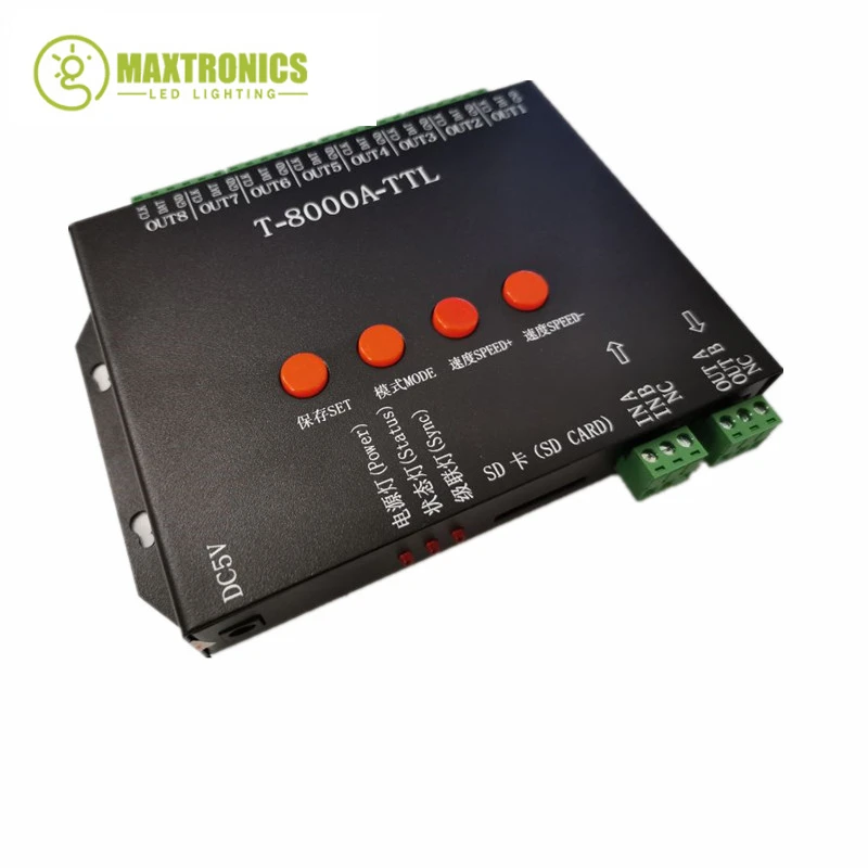

DC5V T-8000A TTL LED Pixel Controller with SD card Program For ws2812b/WS2811/WS2813/LPD6803/DMX512 LED Strip Light Tape