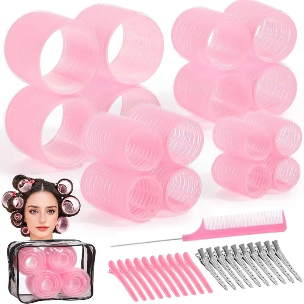50개 4가지 사이즈 셀프 그립 헤어 롤러 세트, 열 없는 DIY 컬링 헤어 롤러, 가벼운 헤어 파티션 클립