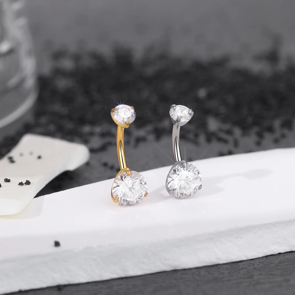 AceFun Navelpiercing staafjes titanium zilver goud 6 mm 8 mm 10 mm 12 mm 14 mm 16 mm 14G navel bar solide G23 gladde dubbele ballen navel bar CZ ring barbell body