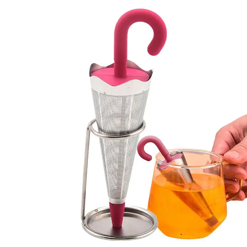 

4 Colors Umbrella Shape Tea Infuser With Drip Tray Silicone Stainless Steel Herb Spice Strainer Filter Fine Mesh Loose Tea Maker