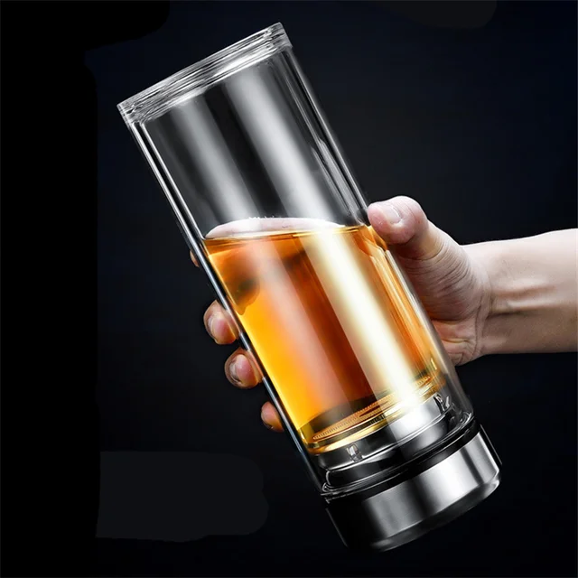 Leakproof Glass Tea Bottles With Infuser Stainless Steel Double Walled Bottle Portable Travel Drinking Lemon Water Cup 2