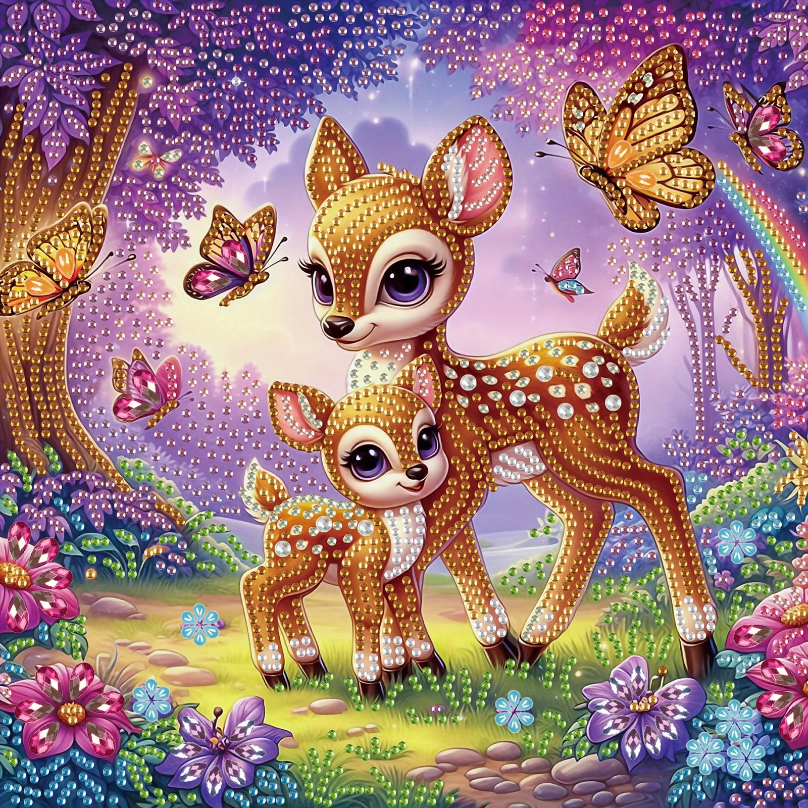 DIY Deer and Flowers 5d Special Shape Diamond Art Kits