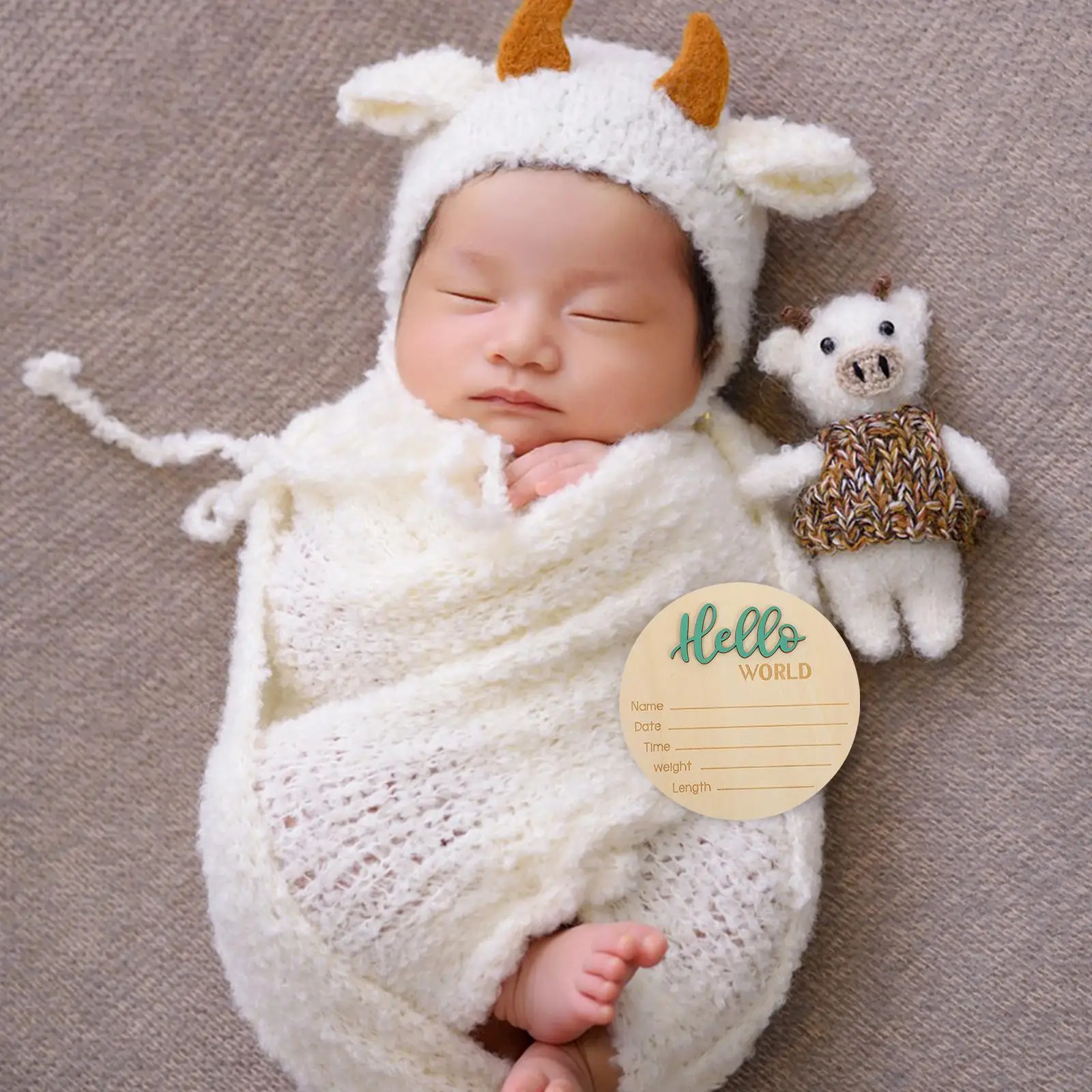 Props Wooden Circular Newborn Baby Months Signs Birth Announcement Name Round