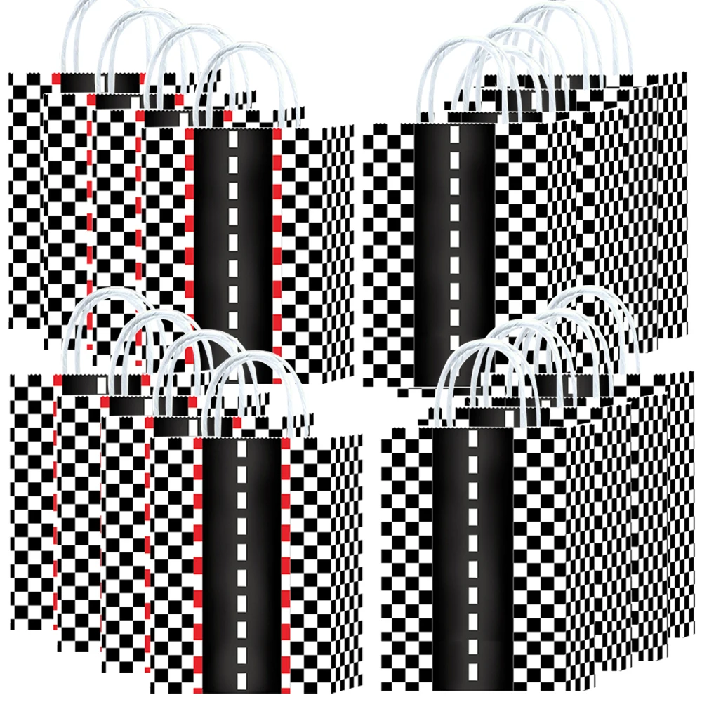 5/10/20 Stück Renn-Partygeschenke, Taschen mit Griff, schwarz-weiß karierte Leckerli-Taschen, Racetrack-Leckerli-Tasche, Rennwagen-Geburtstagsdekoration