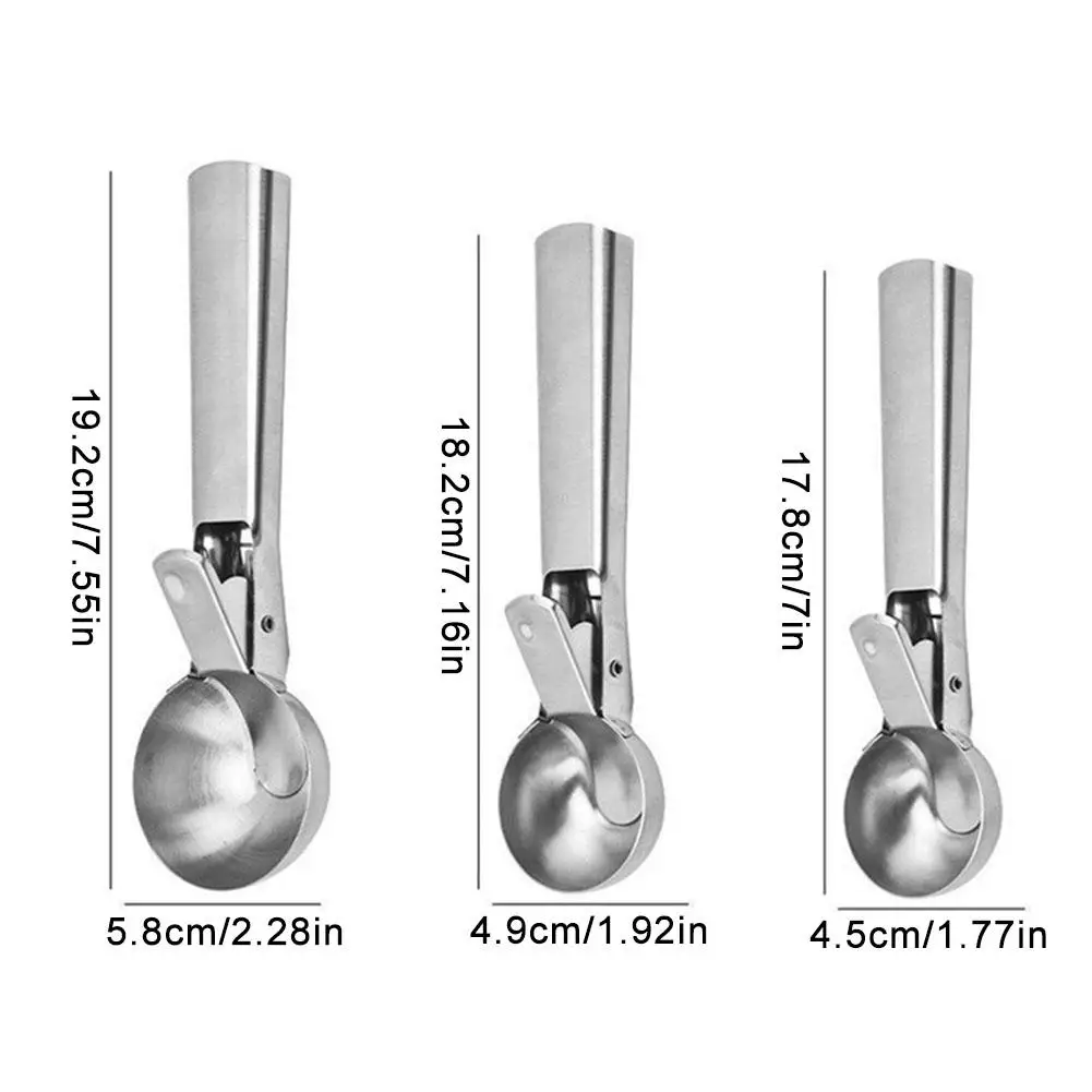 3Pcs Ice Cream Scoop Cookie Scoop Set Baking Steel Ice Cream Scooper Portion Scoop Dishers Scoops Cupcake