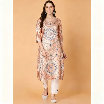 Muslim Dress Kurt Women's Fashionable Straight Tube National style Slit hem Multiple National Style Robe Abito Donna Musulmana