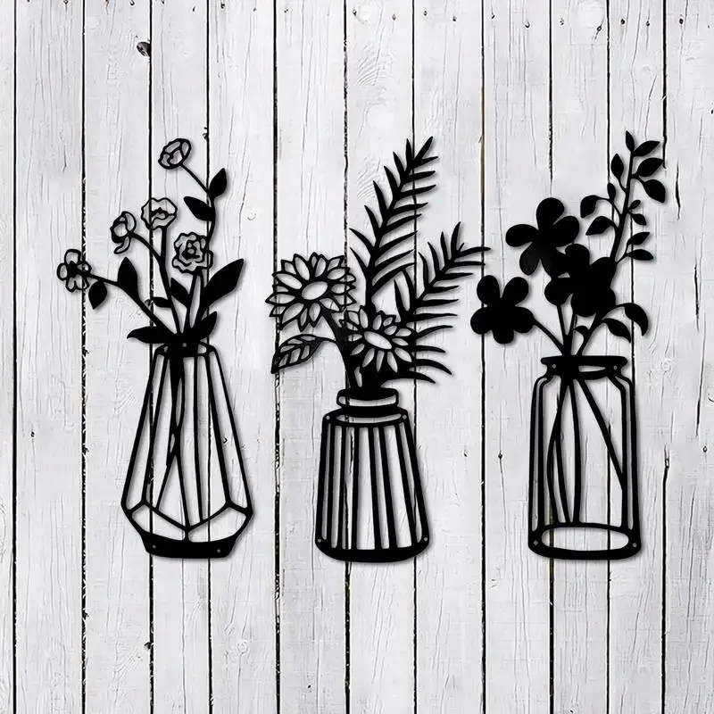 

Metal Flower Wall Decor Lightweight And Delicate Metal Flower Wall Silhouette Simple Vase Wall Art For Kitchen Bathroom Bedroom
