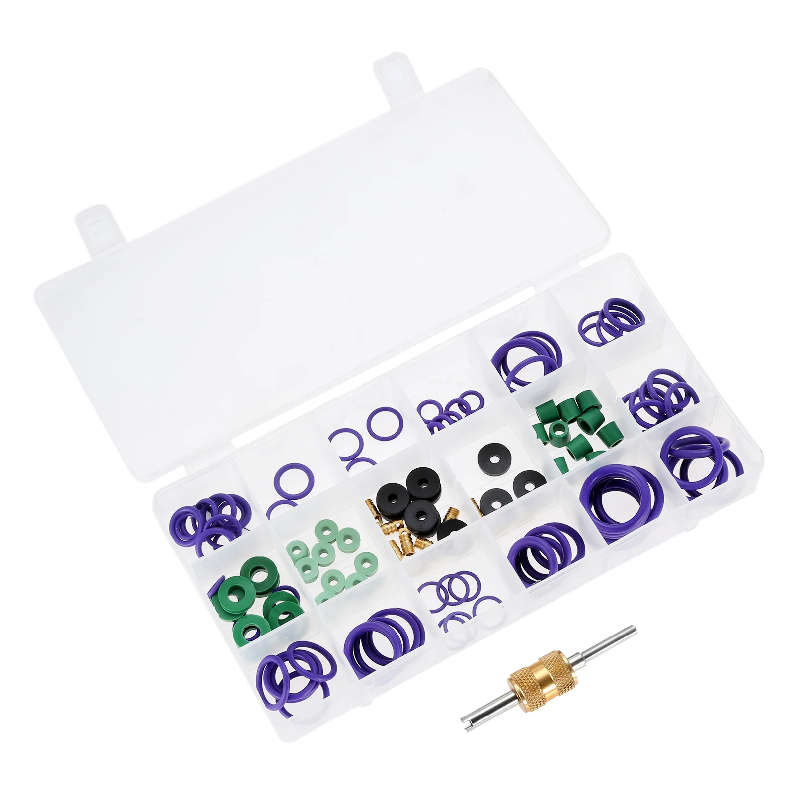 

225Pcs 18 Sizes Car Air Conditioning Rubber O-Rings Assortment Kit & 1Pc Valve Core Removal Tool for Car Repair Air Conditioning