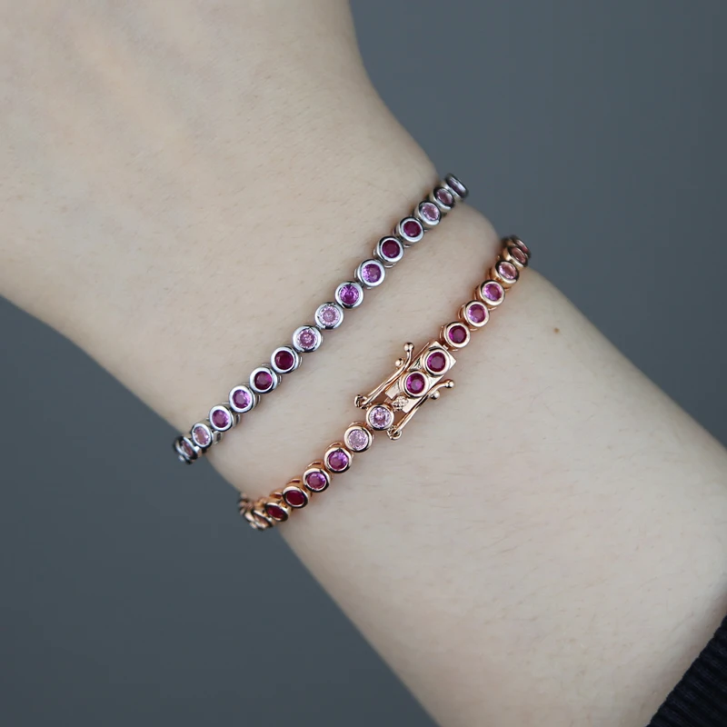 New Round Square Heart CZ Tennis Bracelets for Women Pave Multicolor Zircon Rose Gold/Platinum/Gold Plated Color Fashion Jewelry