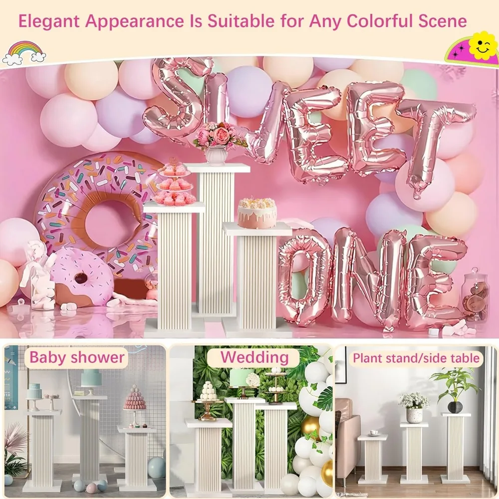 3PCS Square Pedestal Stand for Party,White Wood Display Pedestal Stands for Parties,Fluted Plinth Pillars Table Stands 5