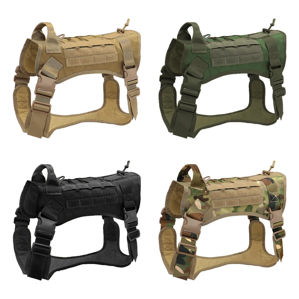 Military Tactical Dog Harness Nylon Pet Dog Vest Harness Bungee Dog Leash with Handle For Medium Large Dogs Dog Supplies