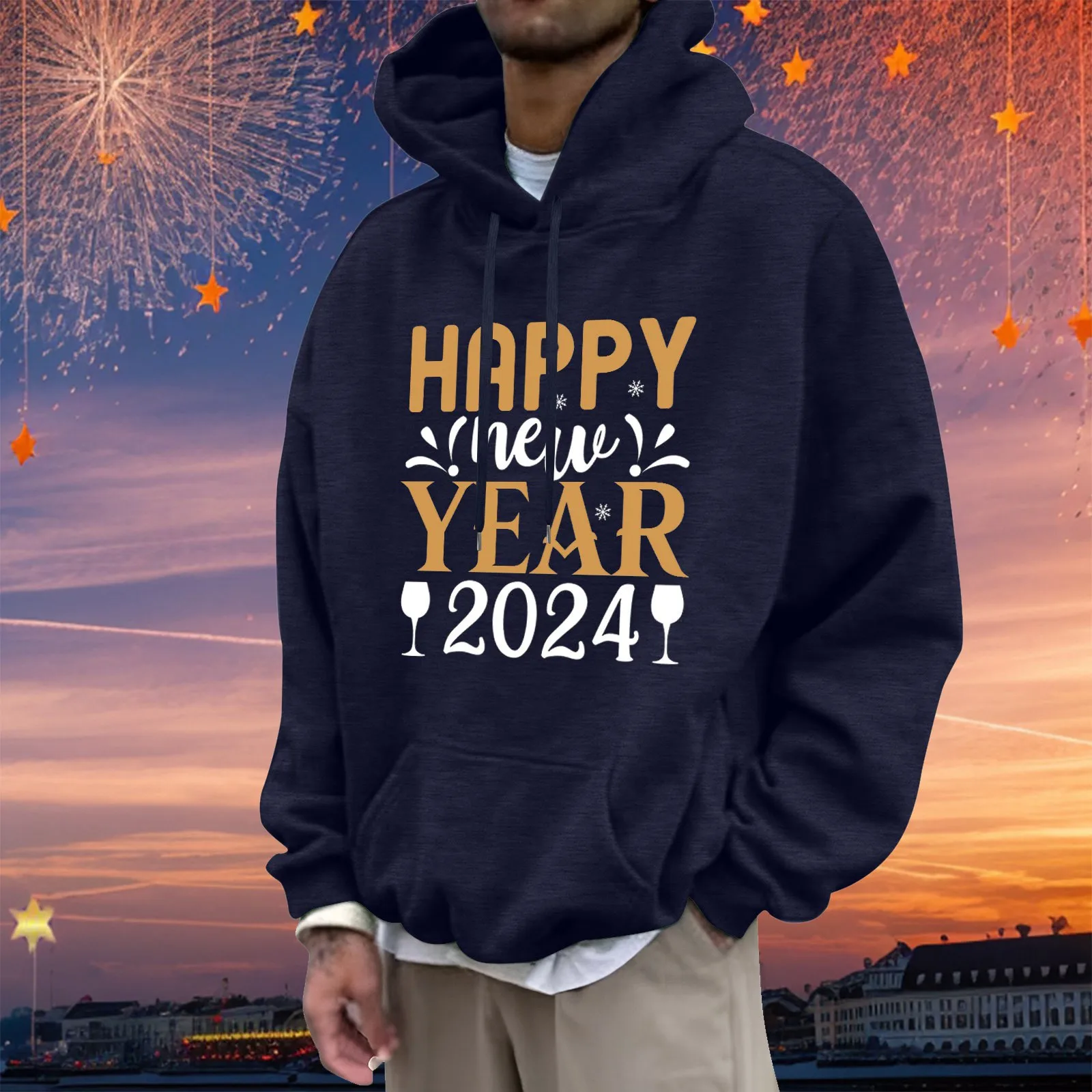

Male Autumn And Winter New Year Theme Printed Sweatshirt Long Sleeve Pocket Long Sleeve Hoodie Sweatshirt Crop Hoodie