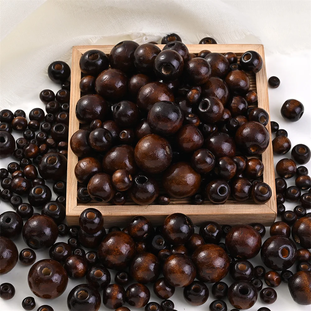 Eco-Friendly Brown Natural Wooden Beads for DIY Jewelry and Handmade Accessories