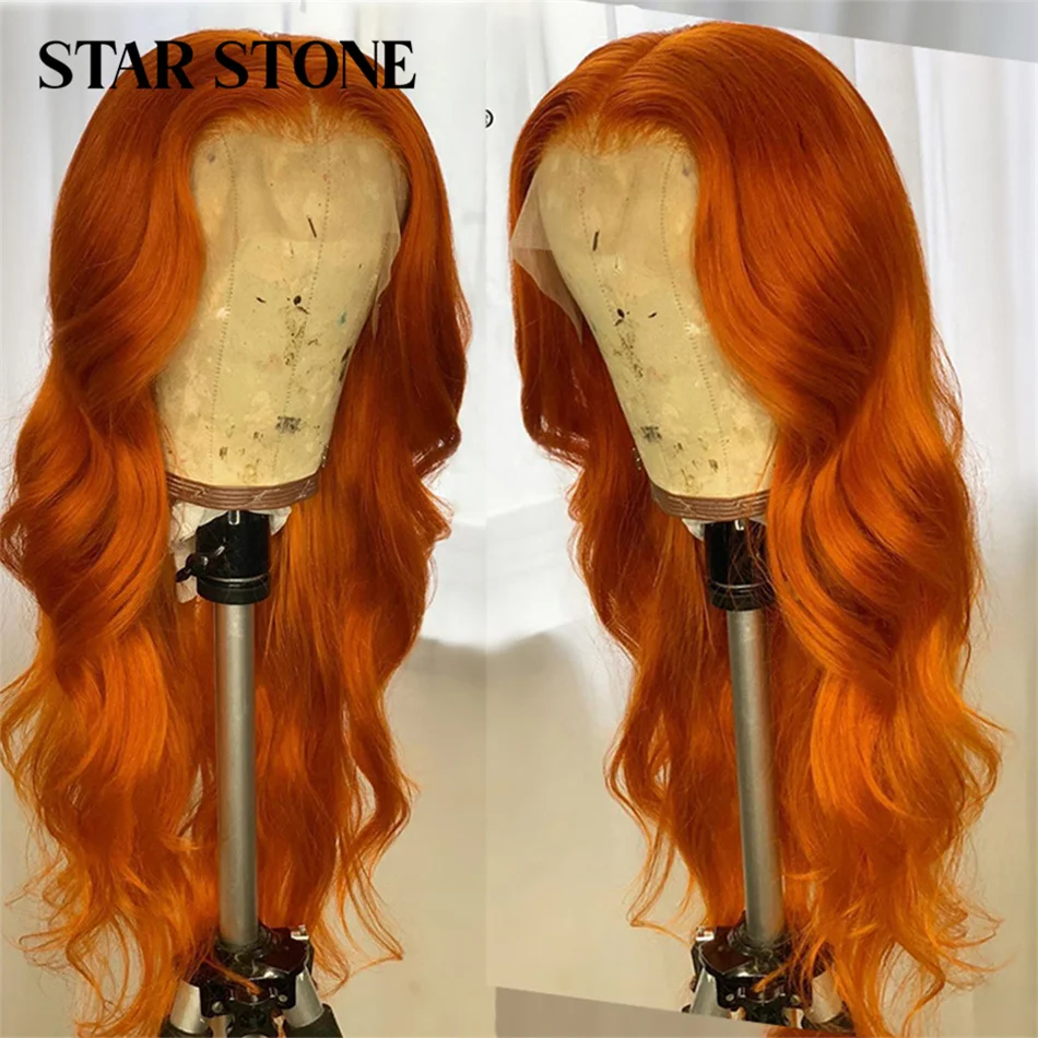 30 32 inch 13x4 Ginger Lace Front Wig Human Hair For Women Orange