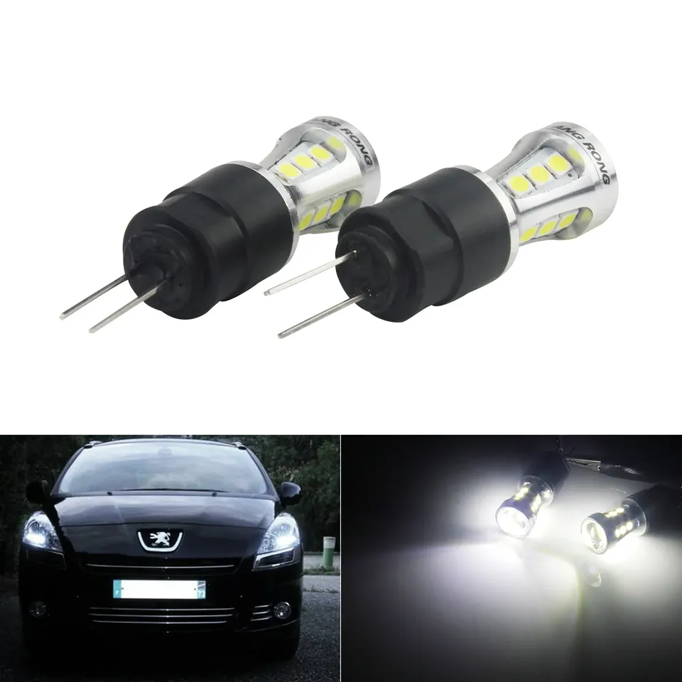 ANGRONG 2x HP24W HPY24W G4 18 SMD LED Sidelight Daytime Running Light Bulbs For Peugeot 3008 5008 Citron C5 White 6000K