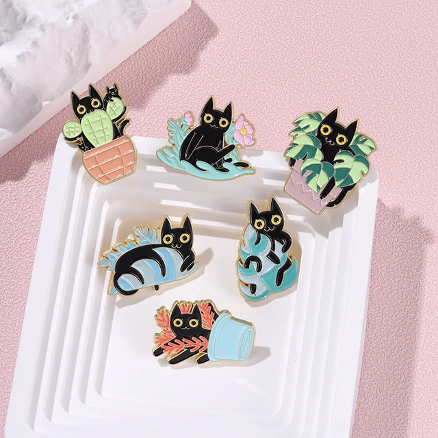 Cartoon Cat Pins Cat and Potted Flower Plant Pins Accessories Clothing  Backpack Brooch Enamel Lapel Pins Badge Wholesale - AliExpress