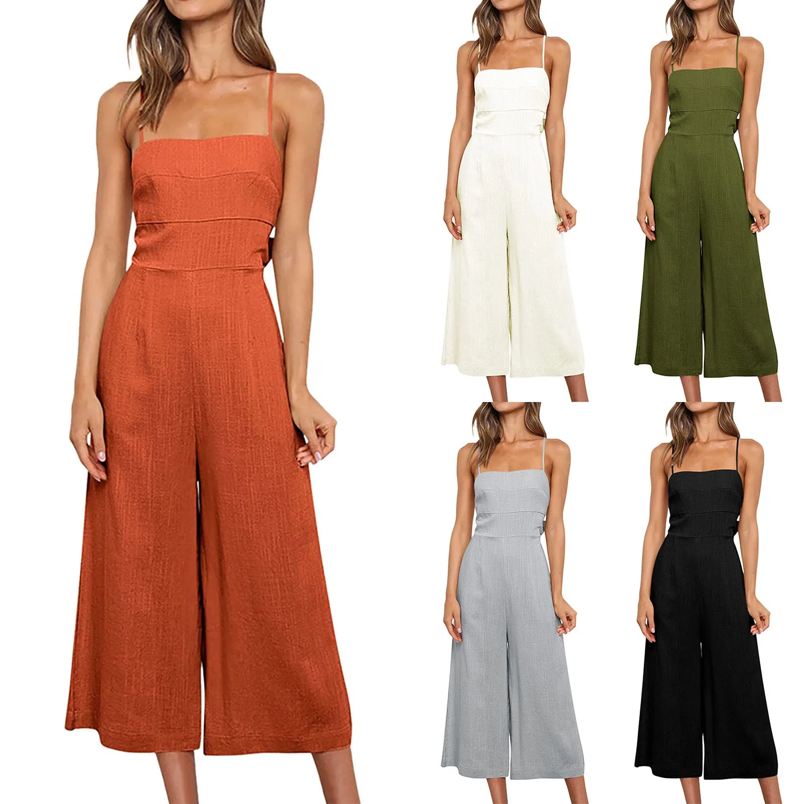 

Women Summer Straps Pleated High Waist Casual Wide Leg Jumpsuit Romper With Pockets Vestidos Streetwear Rompers Fast Shipping