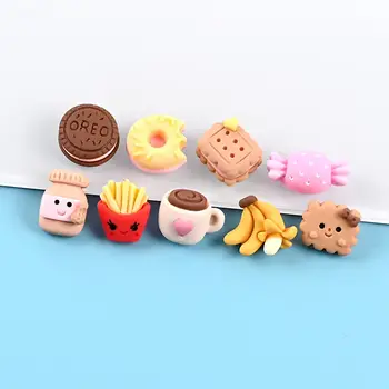 10Pcs Mini Cute Simulation Candy Biscuits Donuts Flat Back Resin Kawaii Fake Food Craft DIY Hair Accessories Phone Case Decor