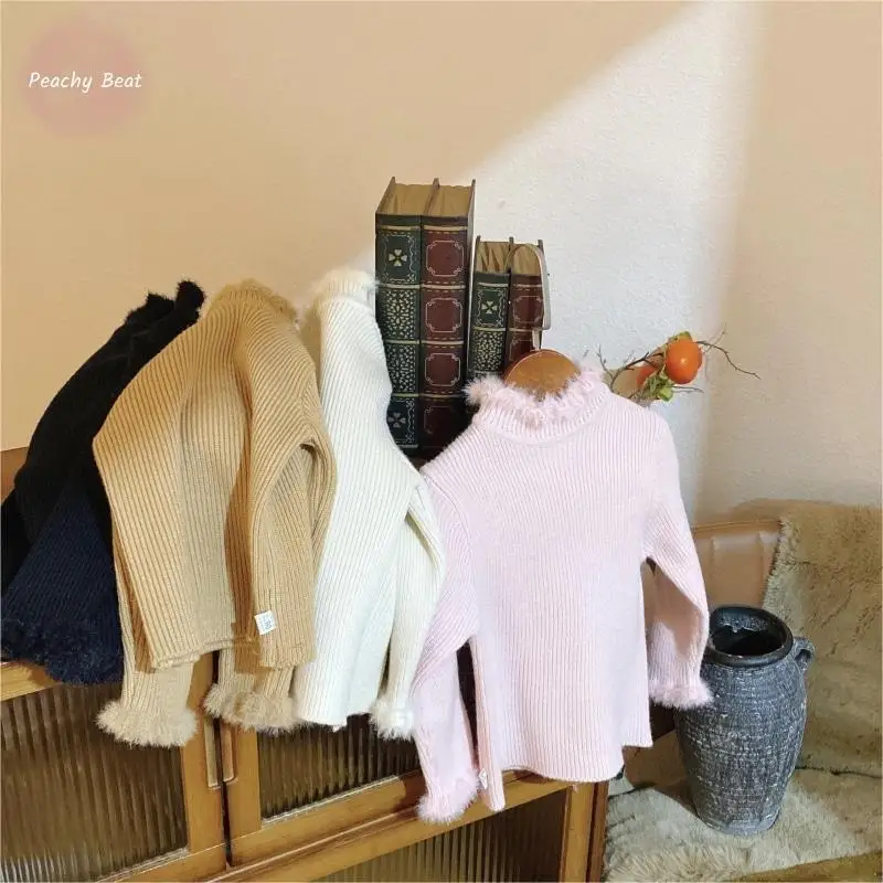 

Baby Girl Princess Cotton Fur Knit Sweater Fuffy Autumn Winter Spring Child Warm Sweater Pullover Solid Color Baby Clothes 1-7Y