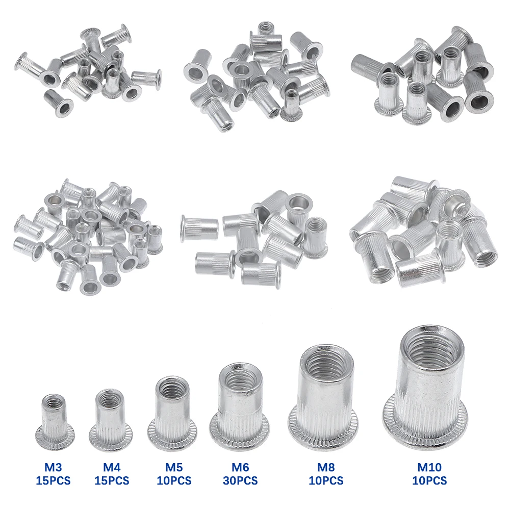 100/90/20pcs Aluminum M3 M4 M5 M6 M8 Rivet Nuts Insert Rivnut Nutsert резьбовые заклепки Flat Head Rivet Nuts Home Improvement images - 6