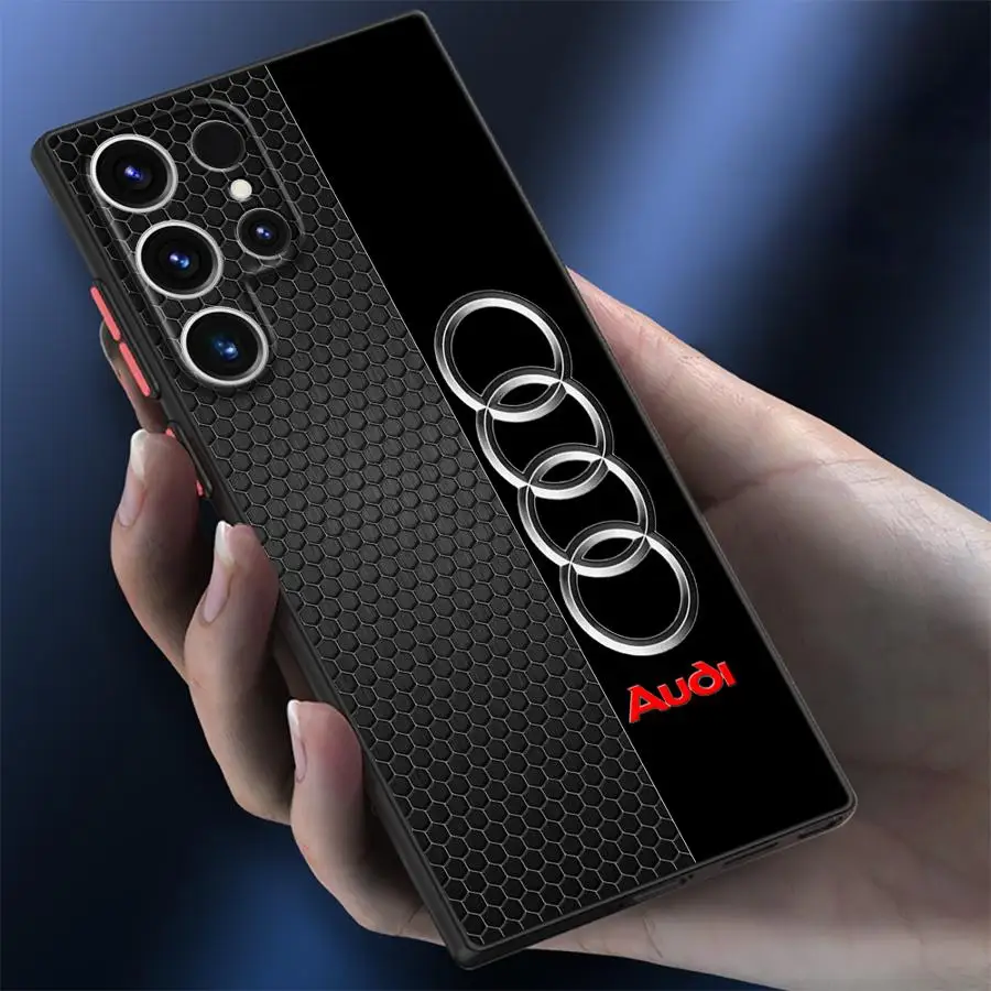Luxury Black Edge Phone Case with Audi Logo Design