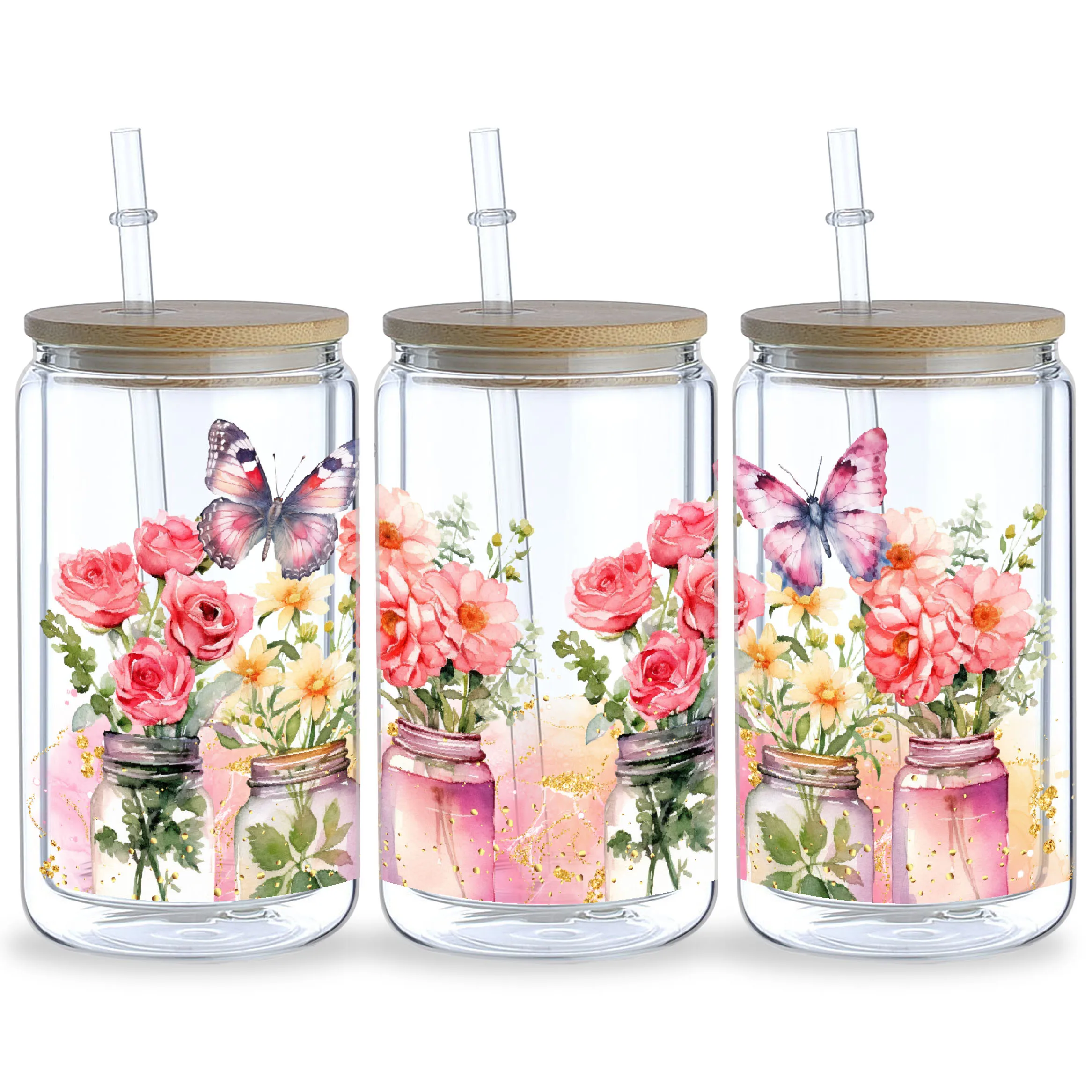 5 sheets of Butterfly,UV grade waterproof scratch-resistant self-adhesive paper,3D crystal DIY mugs,water bottles,glass cups