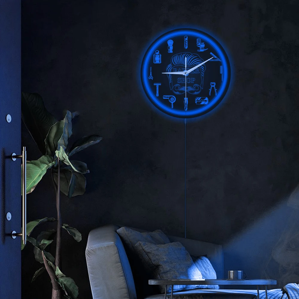 Barber Shop Red Neon Logo Metal Frame Wall Clock for Man Cave Barbering Business Sign Flexible Flex illuminated Neon Wall Clock