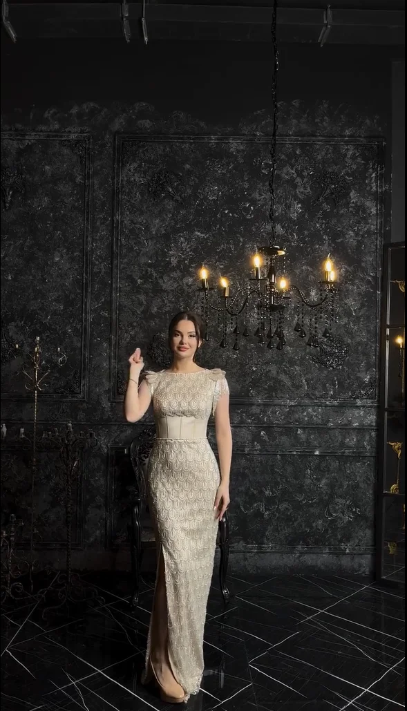 FATAPAESE Bridesmaid Dress Full Beaded Sequins Tassels Cap Tank Sleeve Sheath Gown Wedding Engagement Dress Maxi