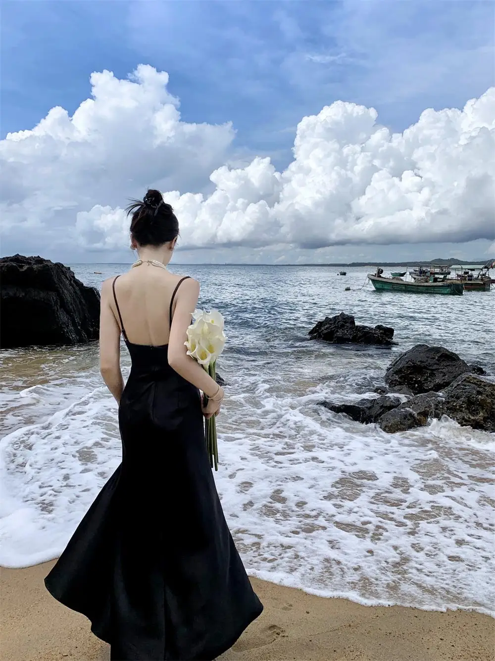 Sexy Satin Black Dress Women Spaghetti Strap New Summer High Split Backless Beach Slim Mermaid Evening Party Dresses Prom Robe