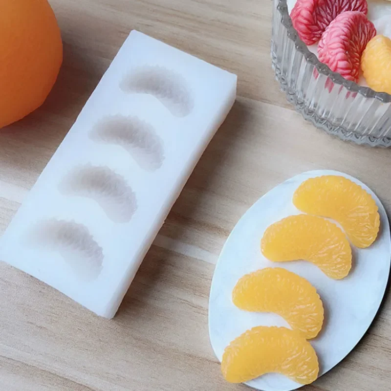 4 Hole Orange Silicone Mold DIY Fruit Cake Mould Aromatherapy Candle Mould Semi-round Orange Flower Handmade Soap Oil Soap Mould