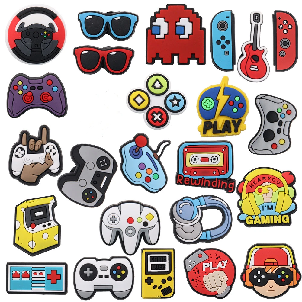 

Wholesale 50pcs Sunglasses Game Controller Tapes Shoe Charms DIY Kids Croc Clogs Decorations Fit Sandals Wristband Buckle