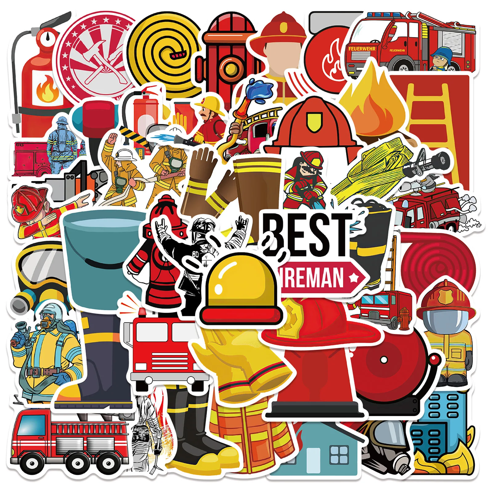 

10/30/52PCS Cool Firemen Cartoon Stickers Kids Toy For Skateboard Luggage Phone Guitar Bumper Car Sticker Decals Funny Stickers