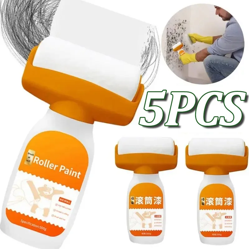 5PCS Antibacterial Wall Paint Roller Waterbased Repair Brush Painting For House Interior Wall Portable White Latex Paint Roller