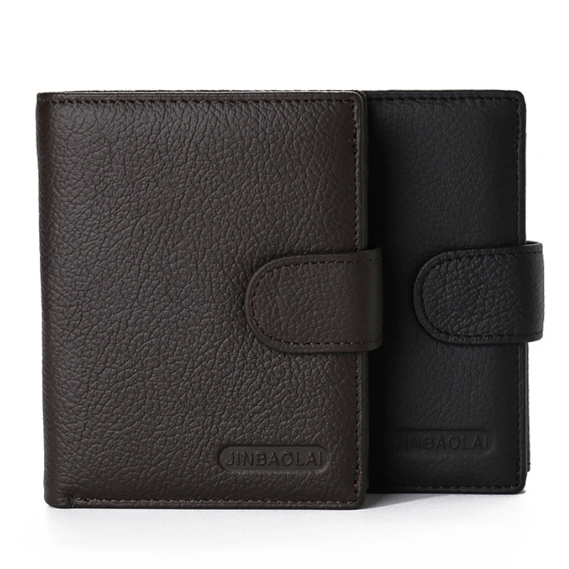 100% Genuine Leather Men Wallet Premium Product Real Cowhide Wallets For Man Short Black Credit Card Cash Receipt Holder_voghion.com