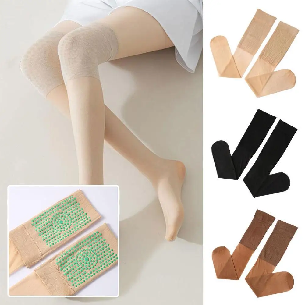 

1pair Knee Socks Silicone Non-slip Ultra-thin Invisible Air Conditioning Room Knee Long Tube Socks Knee Protection Stockings