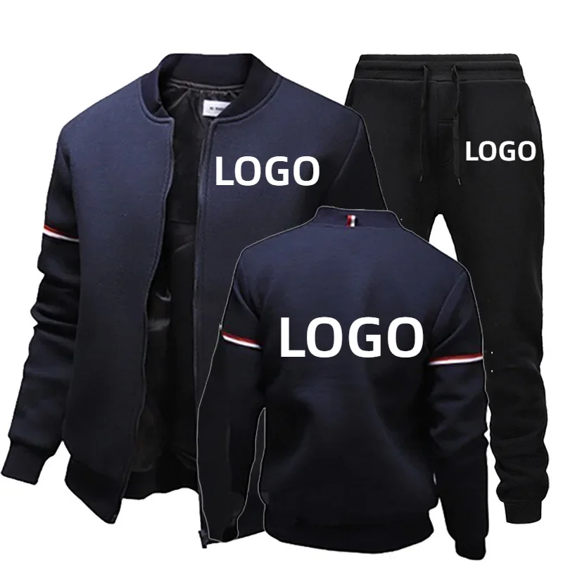 

Custom Your Logo Autumn Winter Men's Tracksuit Zipper Jacket & Sweatpants Two Piece SetMale Causal Outfits Sportswear